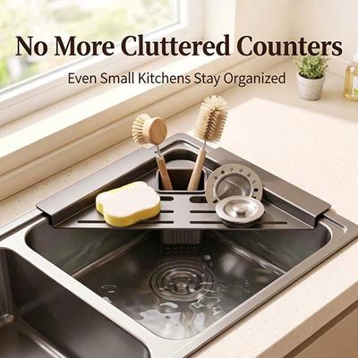 1Pcs Hollowed Large Capacity Sink Drain Shelf Stainless Steel Sink Corner Rack Anti-Rust Quick Water Drainage Dish Drying Rack