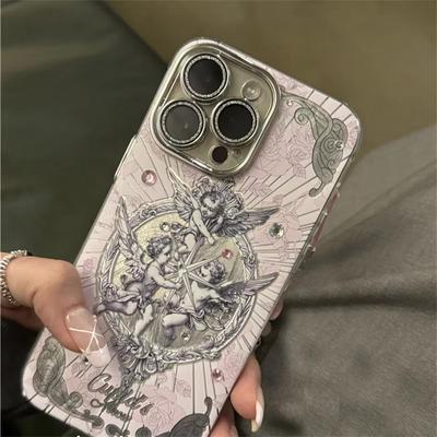 Coque de téléphone Cupidon rétro du Moyen Âge pour iPhone 15 14 13 12 11 Pro Max Corée Coque à paillettes Esthétique élégante Housse souple antichoc