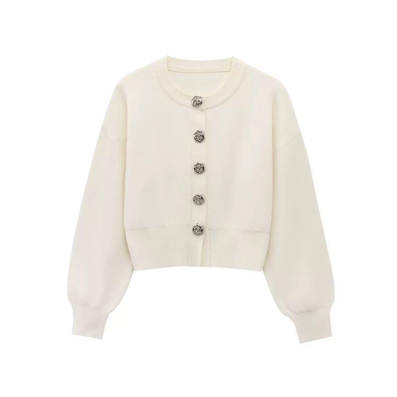 Za New Fall Women's Clothing 2025 Fashion Style Fashion All-Match Flower Button Decoration Knitting Outwear 5536031