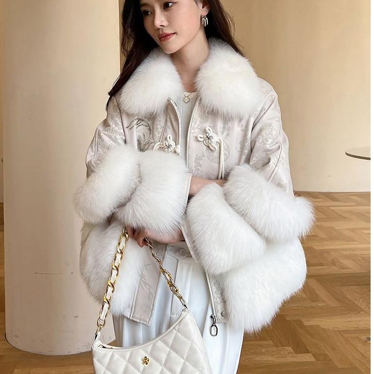 Autumn Women's Fox Fur Coat Thin Lightweight Fur and Leather Patchwork Leather Jacket