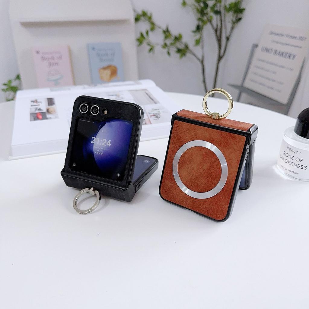 New Samsung ZFlip1 Magnetic Ring Case Sticker Bracket Hardware Buckle ZFlip1 Mobile Phone Case Leather
