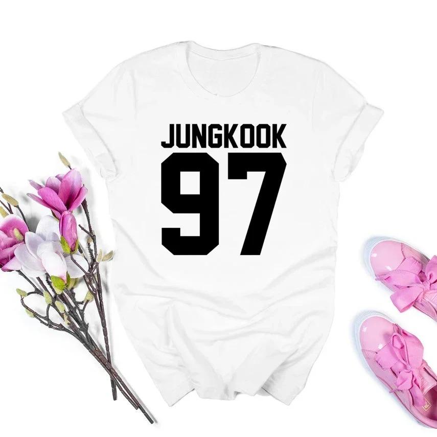 Fashion Jungkook letter printed short sleeved Womens casual daily versatile summer round neck Tshirt