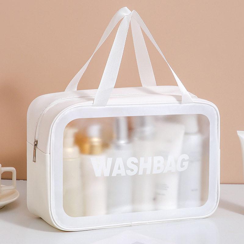 Dry-wet Separation Double Transparent PU Makeup Bag Portable Washing Bag Cosmetic Storage Bag Travel Fitness Swimming Essentials