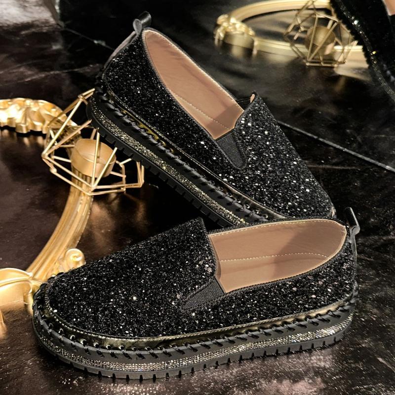Women Flats Luxury Bling Rhinestone Sewing Platform Loafers Ladies Fashion Comfort Thick Sole Slip On Casual Shoes Zapatos Mujer