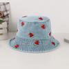 New Denim Summer Bucket Hat For Women Embroidery Watermelon Outdoor Travel Wide Brim Sun Hat Top Qulity Beach Fisherman Cap