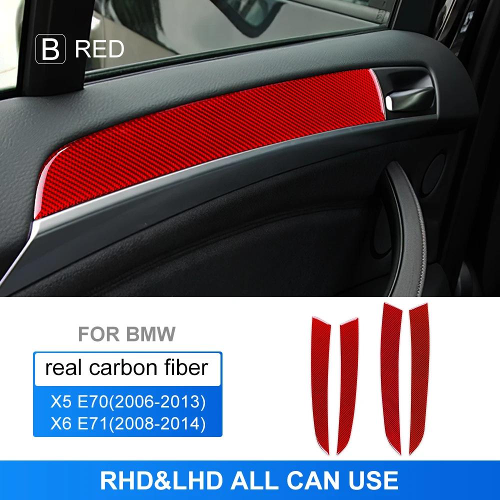 4PCS Door Inner Handle Panel Cover Trim Carbon Fiber Auto Decoration Stickers For BMW X5 E70 2006-2013 Car Interior Accessories