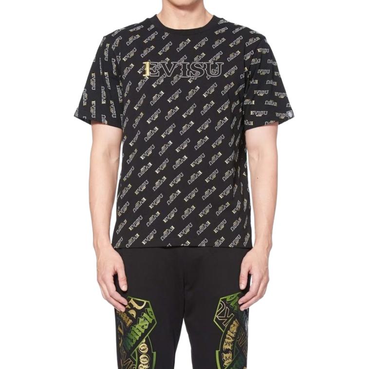 Evisu SS20 All Over Logo Print T-Shirt Men Tops Black 2ESGNM0TS610XX