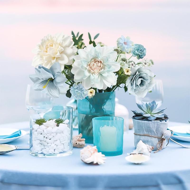 25Pcs 4cm Artificial Flower Blue Artificial Dahlia Rose Flower for Wedding Bridal Party Baby Shower Graduation Season Home Decor