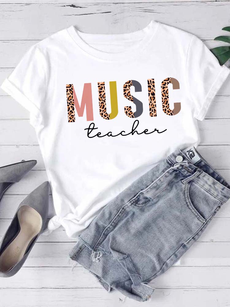 T-shirt Mode Femme Imprimé Notes de Musique T-shirt Décontracté Hauts Noirs Années 90 Dames Filles T-shirt FeUnisex Harajuku T-shirt Graphique