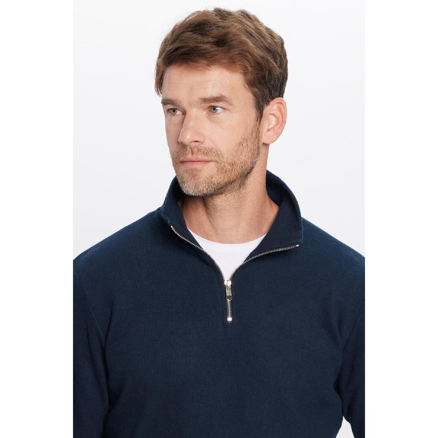 

Unisex Relax Fit Comfortable Cut Cotton Half Zipper Navy Blue High Collar Sweatshirt M бездна