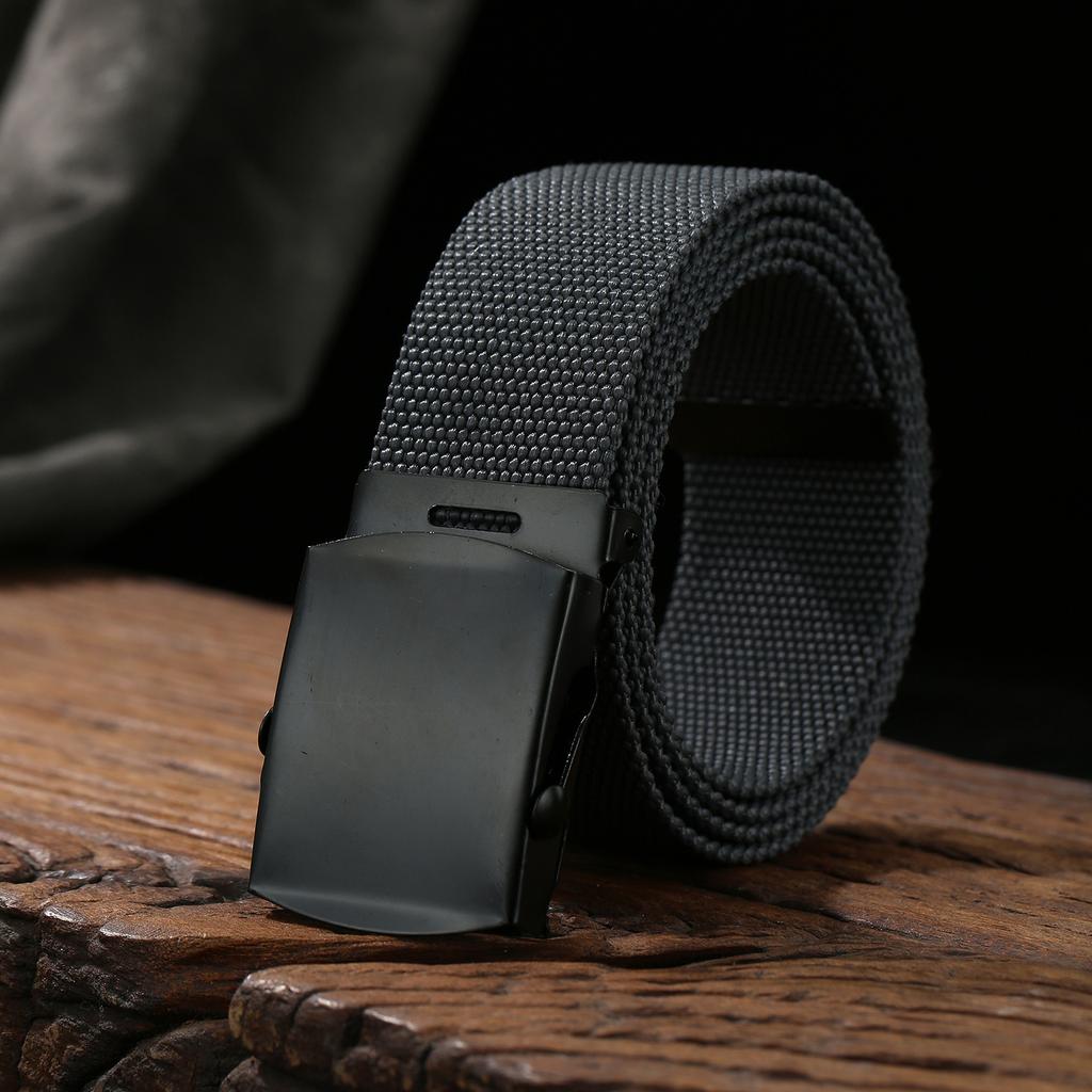 Men'S Casual Canvas Automatic Buckle Tactical Belt Solid Color Overalls Belt Simple Student Cloth Belt