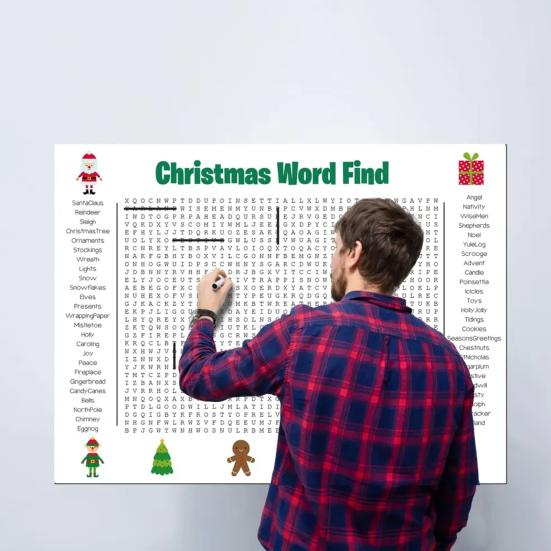 Giant Thanksgiving/Christmas Word Search Poster 36 x 22 Inch Word Search Puzzle Wall Game PVC Reusable Holiday Activity Poster for Family Fun