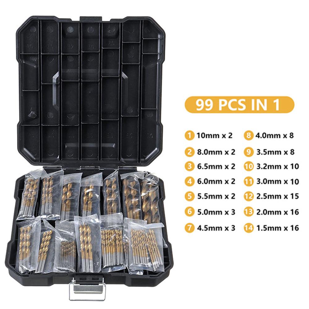 

99pcs Straight Shank Drill Set High-Speed Steel Ti-Plating Drill Bits Kit Punching and Drilling Accessory Drills with Storage Box