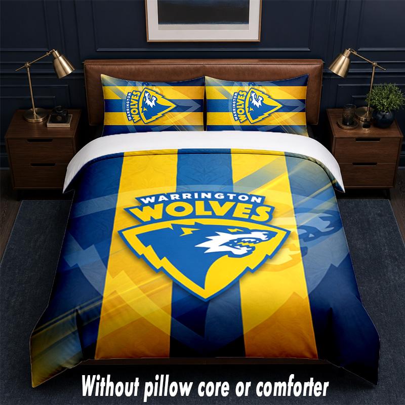 Warrington Wolves Design Bed Bedding Set 1 Duvet Cover + 2 Pillowcases Soft Breathable Household Bed Linens
