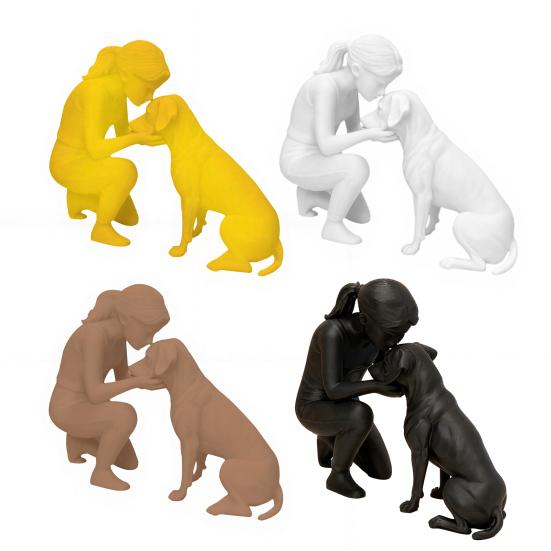 3D Printed Women Dog Figurine, Girls Pet Friendship Decorative Statue Sculpture for Living Room Home Office Shelf, Gift for Dog Lovers