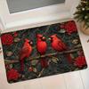 1pc Flannel Mat, Cardinal Red Rose Black Golden Marble Pattern Design, Entrance Door Mat Bathroom Bedroom Anti-Slip Foot Mat, Home Decor Mat