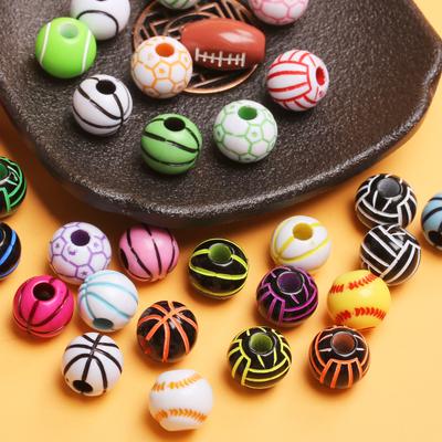 Con Foro 5pz Perline Sciolte 11mm Ciondoli Rotondi Pallone da Calcio Pallacanestro Acrilico Braccialetti Forniture per Creazione Gioielli Perline da Calcio 15.5mm