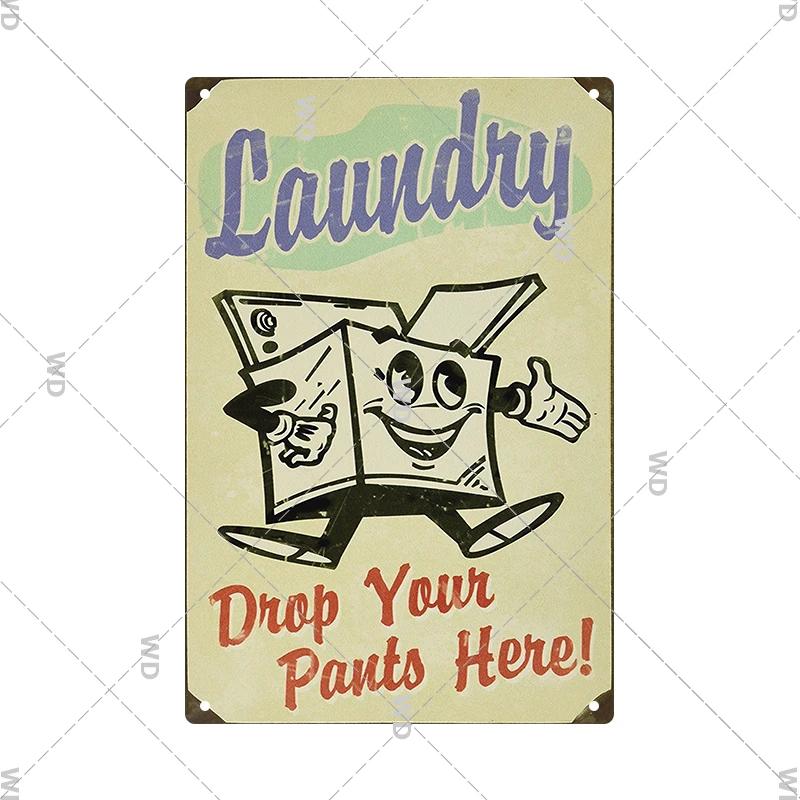 Laundry Vintage Tin Sign Funny Metal Plaque Pin Up Girl Retro Plate Wall Art Painting for Home Room Washroom Posters Decor