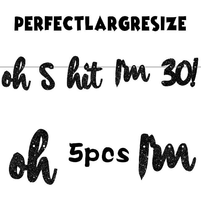 Oh I’m 30! Banner Backdrop Glitter Black Hallo Thirty Cheers to 30 Years Old Theme Decor for Man Woman Happy 30th Birthday Party Photo Studio Prop