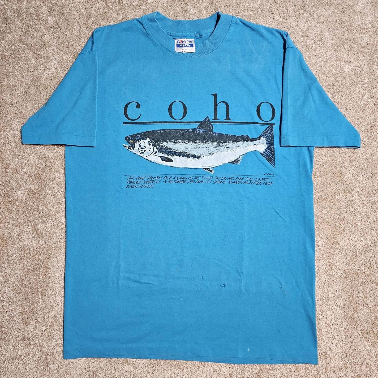 

Vintage 80s Coho Hook Nose Salmon T-shirt Mens L Dadcore Fishing Redneck 1988 50 4XL