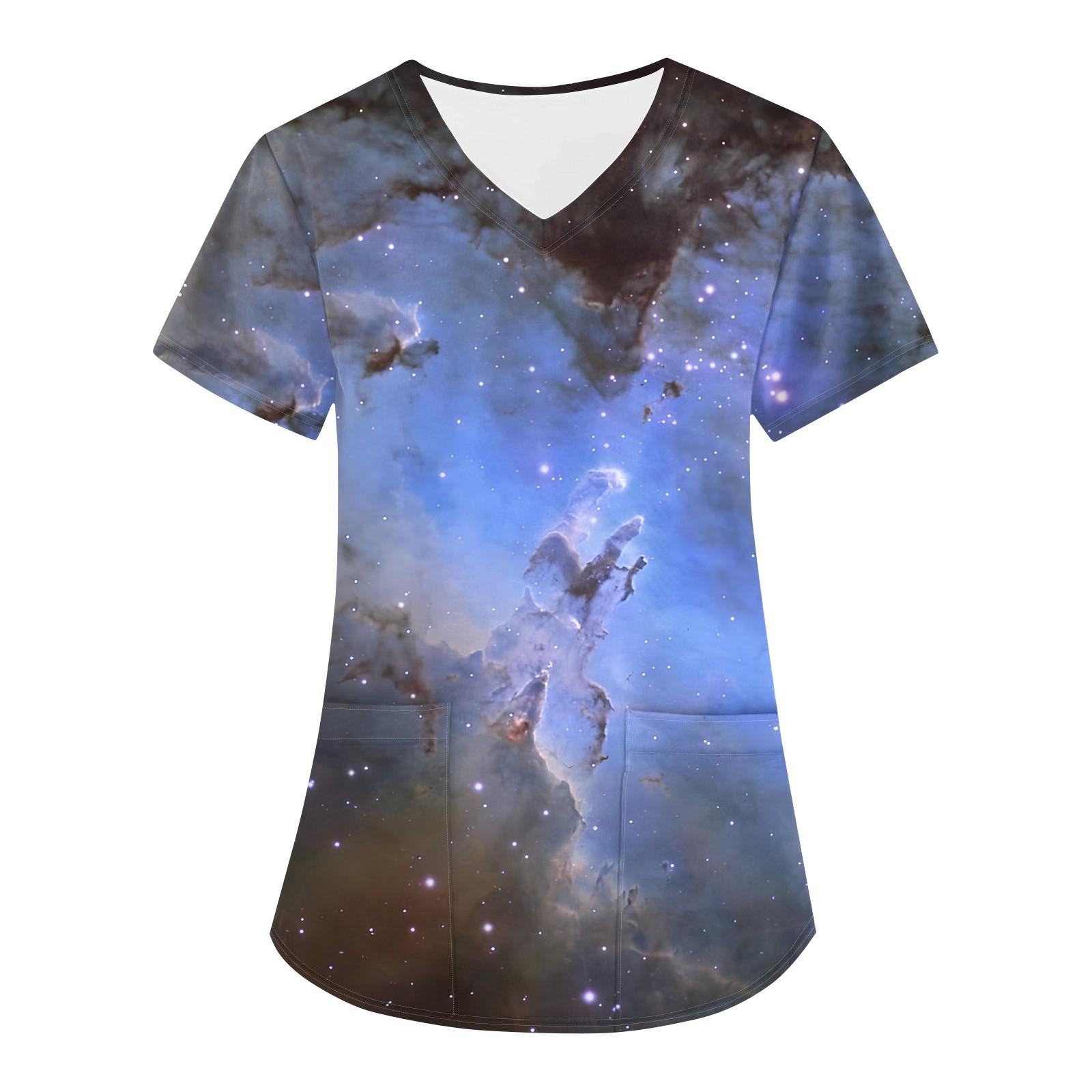 

Жіноча модна робоча футболка з коротким рукавом і V-подібним вирізом з принтом Astral і маленькою кишенею XXXXL