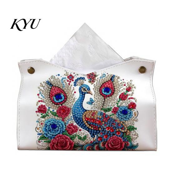 Concentration Training Toys DIY Faux Diamond Art Painting Tissue Box, Leather Desktop Holiday Gift for Craft Lovers Holder Pouch, 5D Rhinestone