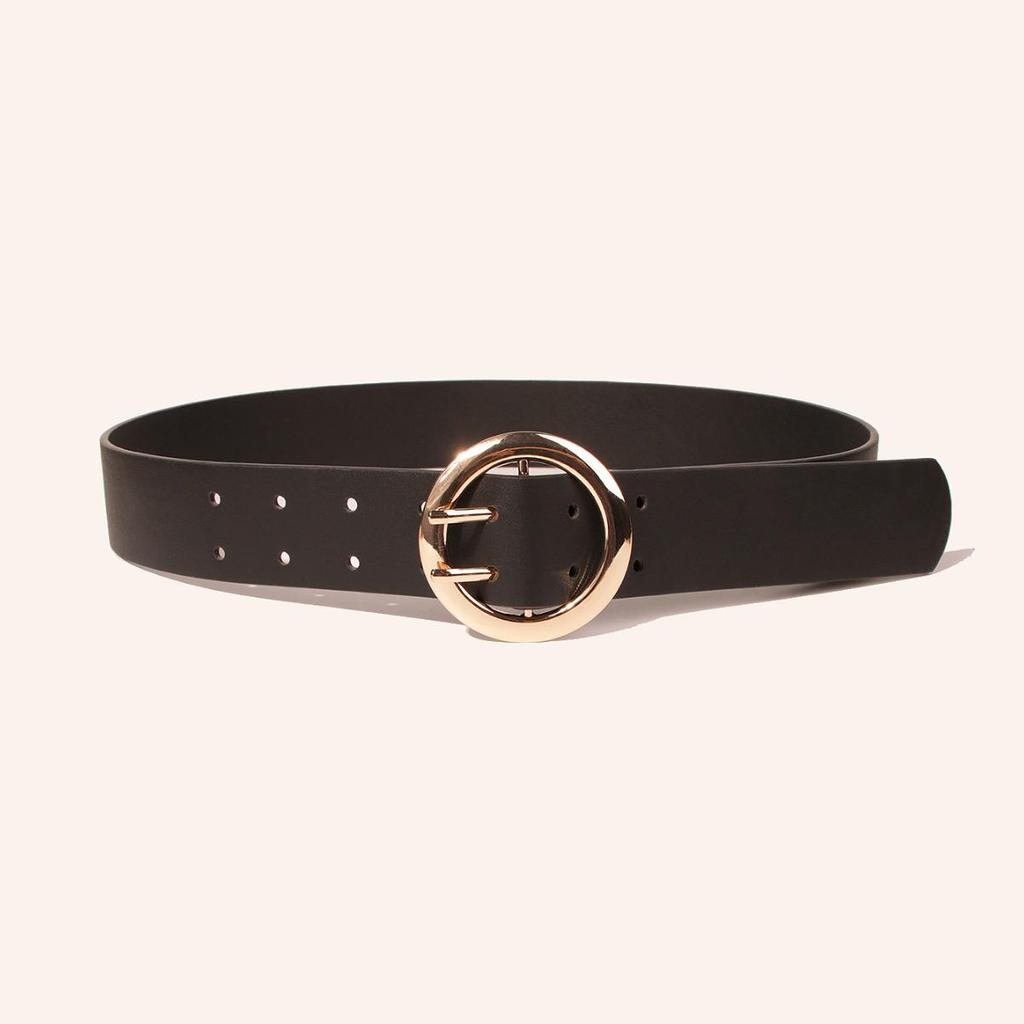 Minimalist Gold Round Buckle PU Belt – European & American Style