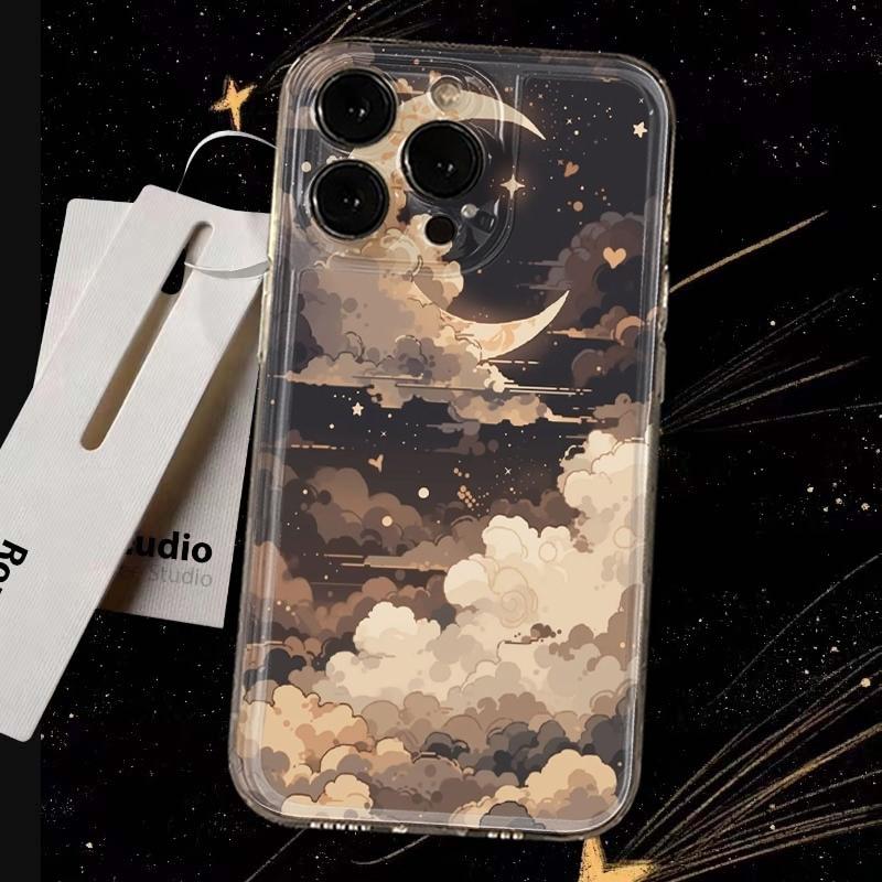 Boho Crescent Moon Stars Phone Case For iPhone 17 Air 16E 16 15 14 11 Pro Max Plus 13 12 Mini 8 7 X Transparent Shockproof Cover
