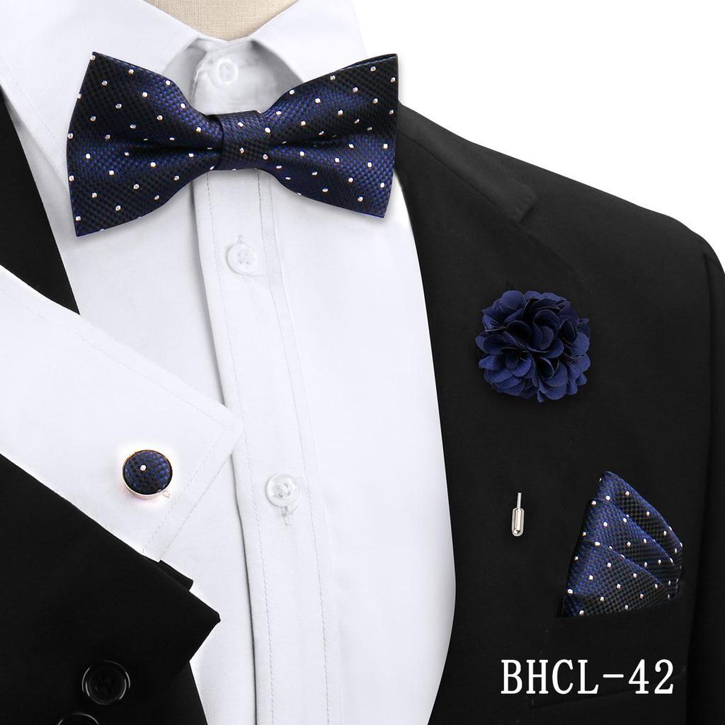 Korean Style 4-Piece Men's Bow Tie & Pocket Square Set for Weddings & Formal Events