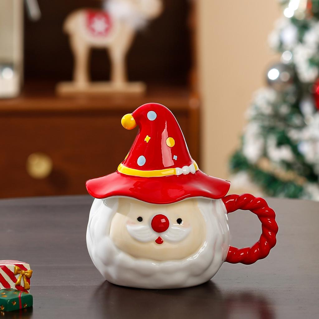 Creative Santa Claus Coffee Cup Elf Cap Ceramic Mug with Lid Exquisite Afternoon Camellia Tea Mug Home Breakfast Milk Cup Gifts