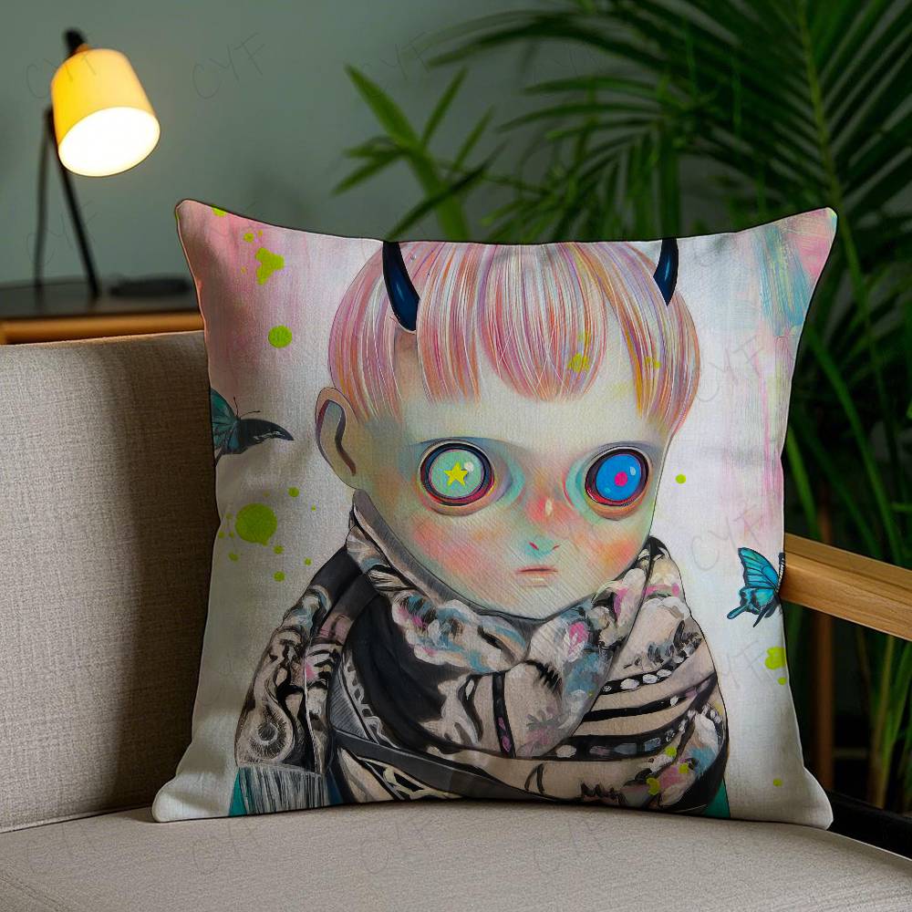 Anime H-Hikari Shimoda Illustrations Pillow Case Custom Printed Brushed Fleece Pillow, Baby Skin-Touch, Eco-Friendly Dye-Sublima