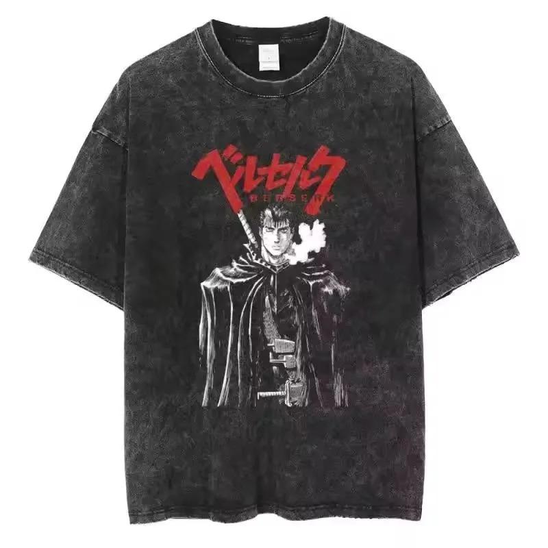 2026 Washed Berserk Vintage Japan Anime New Arrival Mens Women Clothe Tee Shirt Homme Graphic T-Shirts Men Women Tshirt for Men Women Ropa
