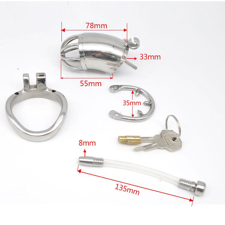 Caged Bird Stainless Steel Chastity Device with Guide Tube and Curved Ring A278-2