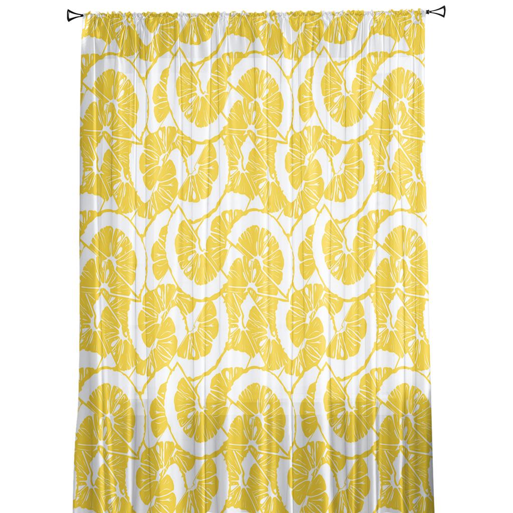 Summer Lemon Fruit Texture Tulle Curtains For Living Room Decoration Modern Chiffon Sheer Voile Kitchen Curtain