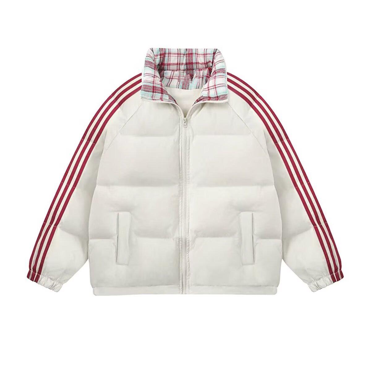 

Unisex Striped Winter Jacket 2025: Warm, Cotton-Padded, Color Block Design with Three Stripes XL белый