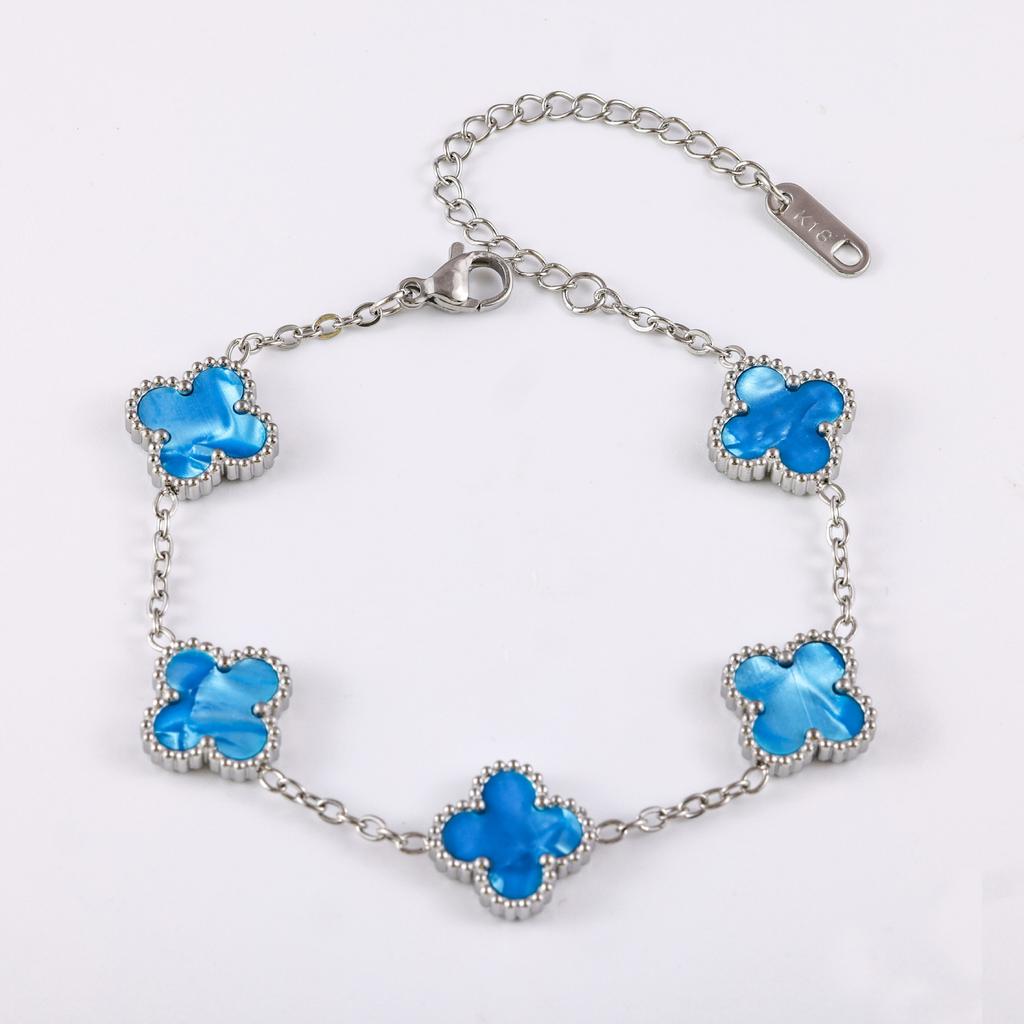 13mm Four Leaf Clover Bracelet Non Fading Double Sided Lucky Fritillaria Fashion Premium Silver
