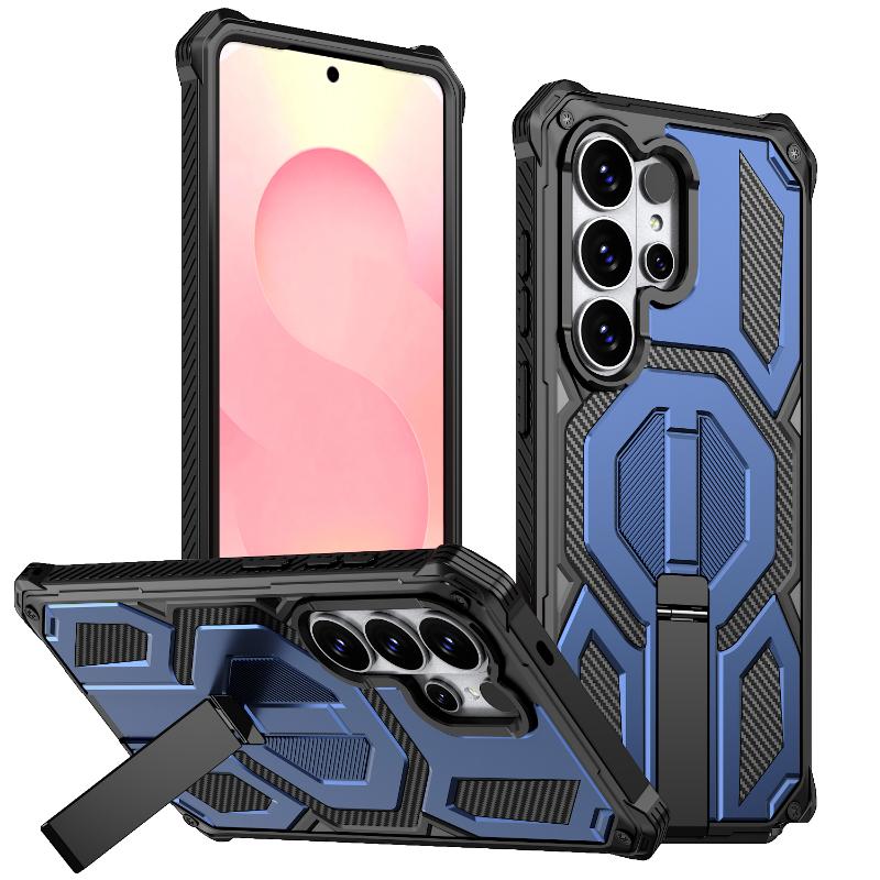For Magsafe Magnetic Wireless Charging Soft TPU+Hard PC Armor Phone Case For Samsung S26 Ultra S24 S25 Ultra Plus FE Stand Cover