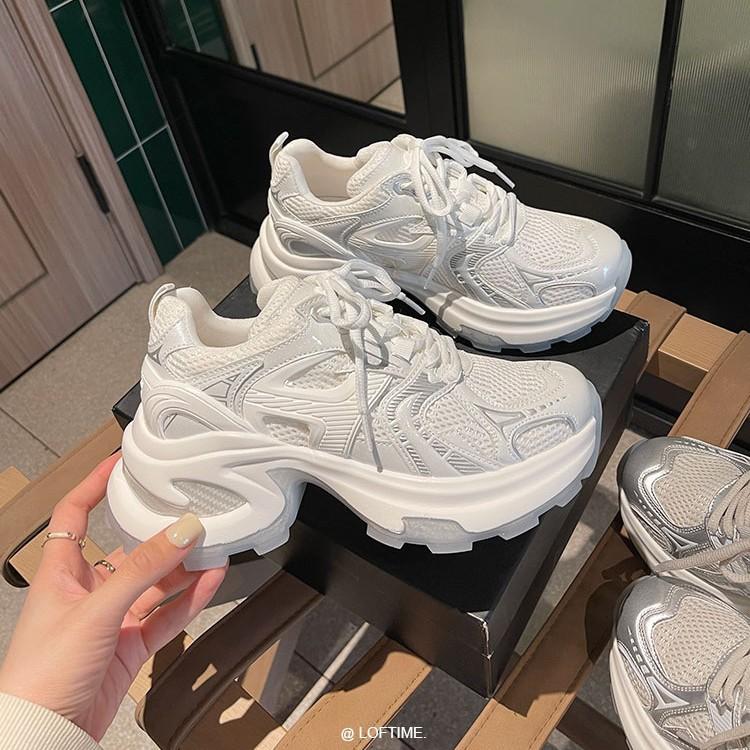 [sheii Su Yinyin] Paris Old Magazine~ Horse Skin Silver and White Heightening Platform Sports and Leisure Shoes Female Dad Shoes