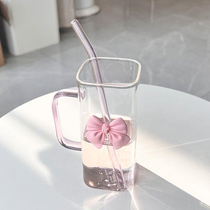 Nespresso Iced Coffee Cup with Straw Cute Bow Cup Glass Mug for Summer Drinks Water Tumbler with Handle Home Drinkware Gift