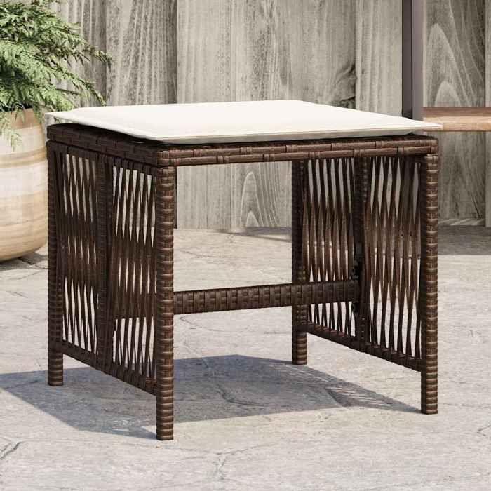 VidaXL Set of 4 Garden Stools with Cushions, Seats with Cover, Patio Balcony Terrace Outdoor Furniture, Brown 365058
