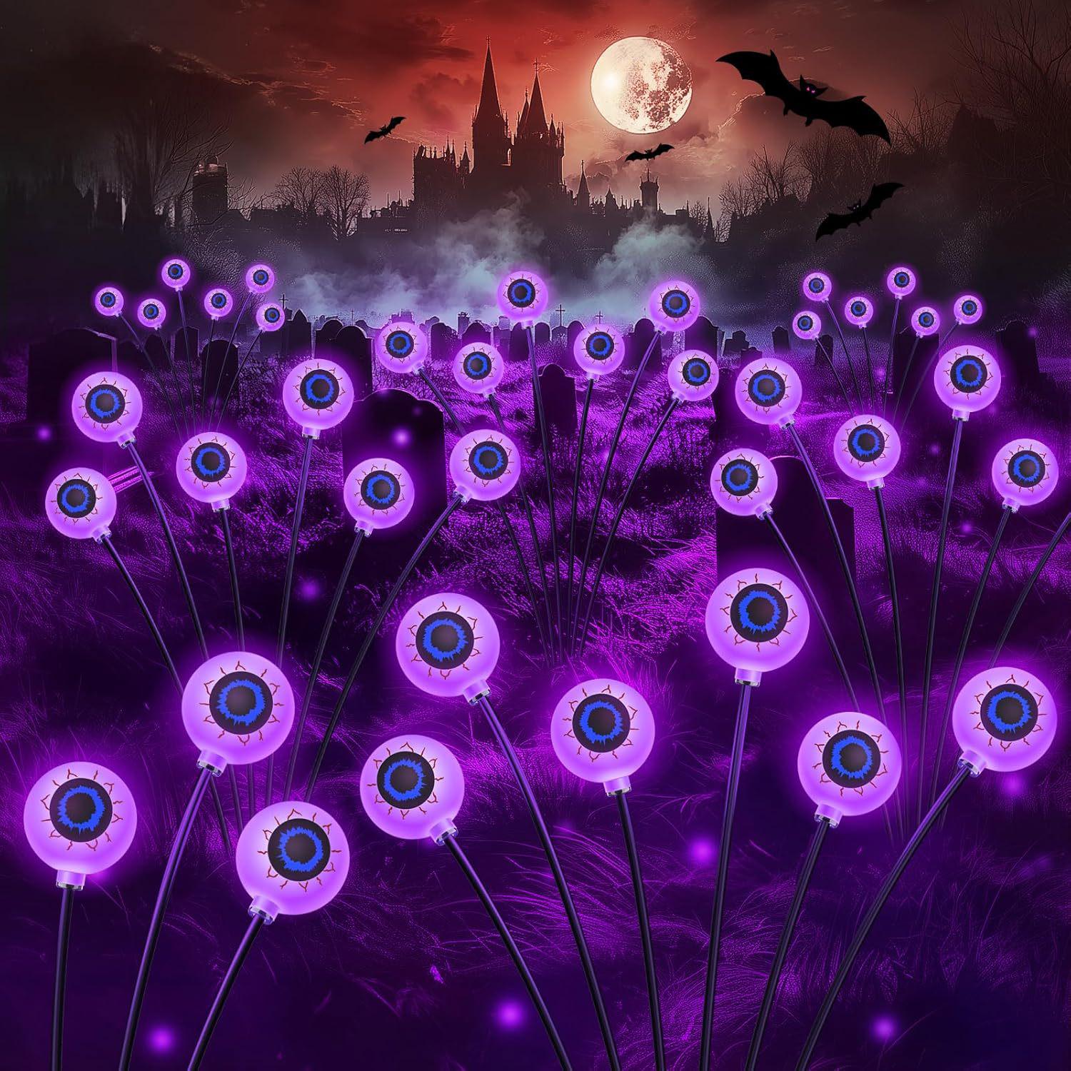 

Outdoor Waterproof Halloween LED Solar String Lights, Eyeball Decoration, Ground Plug Design Solar 6 Lights (Steady + Flashing)