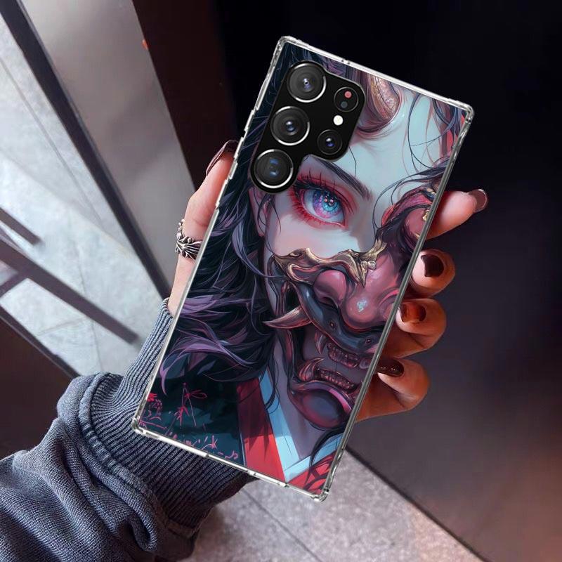 Japanese Oni Mask Girl Phone Case For Samsung Galaxy S23 S24 S25 Edge S26 Ultra S22 + S21 Plus S20 FE Cover Silicone Print Shell