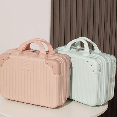 Retro 14 Inch Makeup Case Handbag Square Mini Handheld Suitcase Cosmetic Anti Collision Luggage Travel Box with Straps Travel