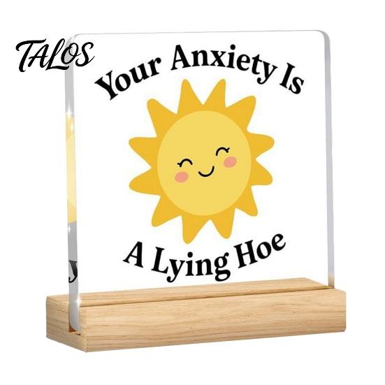 Wooden Base Table Ornament Motivational Mental Health Desktop Decoration, Acrylic Sign with Stand, Inspirational Desk Office Decor, for Therapy