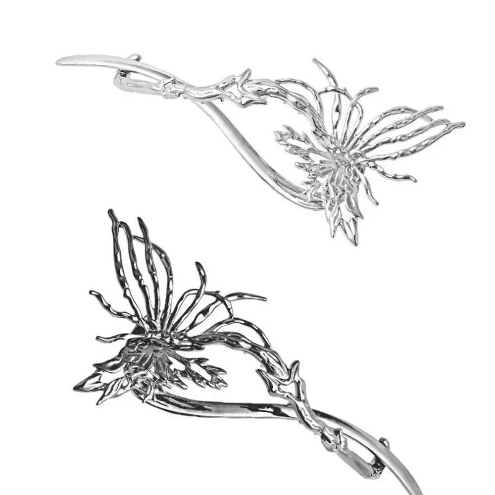 Back of Head Plate Butterfly Alloy Hairpin Large Size Hair Clip Elegant Banana Clip  for Women