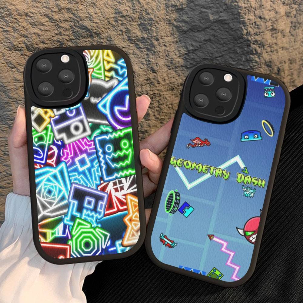 Custodia per Telefono Geometry Dash per iPhone 11 12 13 14 15 16 Pro Max Plus Copertina in Pelle