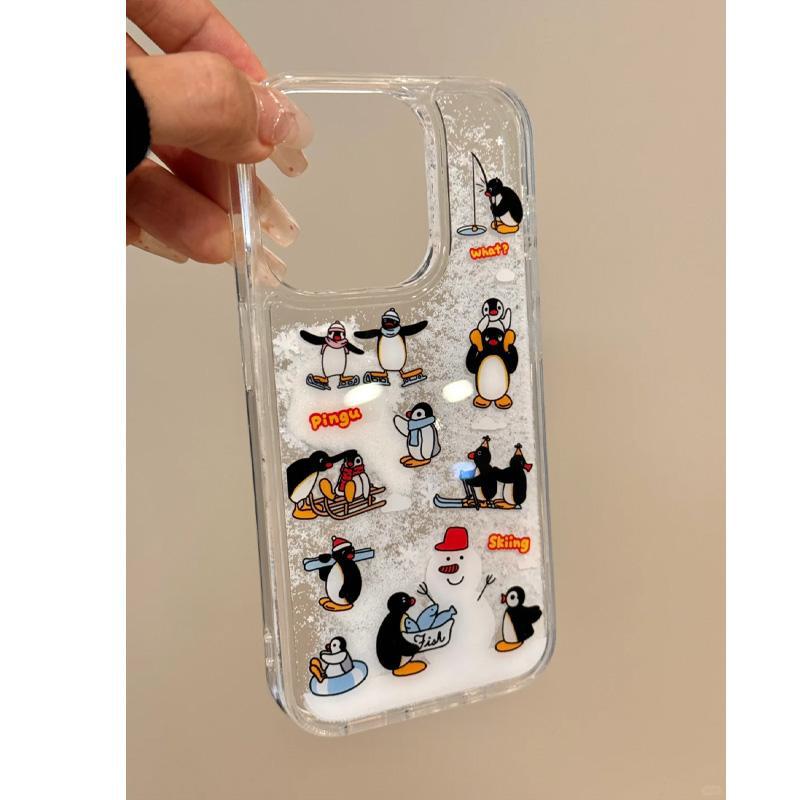 

New Quicksand Mobile Phone Case Penguin Snowman Advanced Applicable Apple 16promax Xiaomi 15MATE70 Protective Case Honor X50I