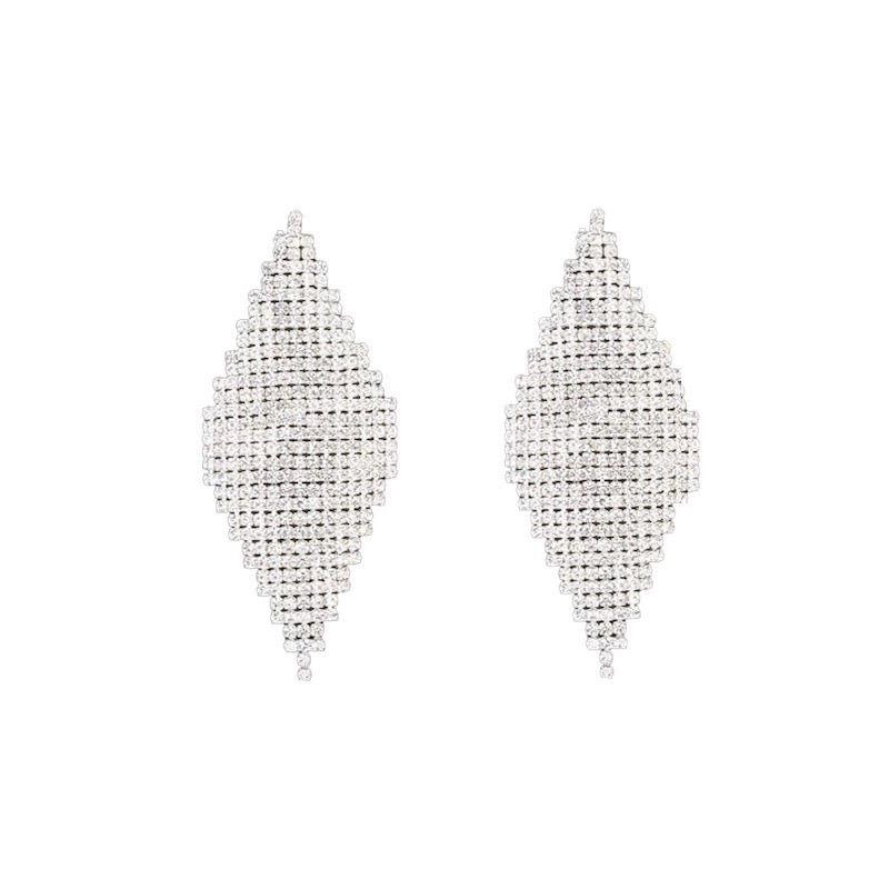 Exquisite European Evening Dress Earrings: Bold, Diamond-Studded Bridal Clips