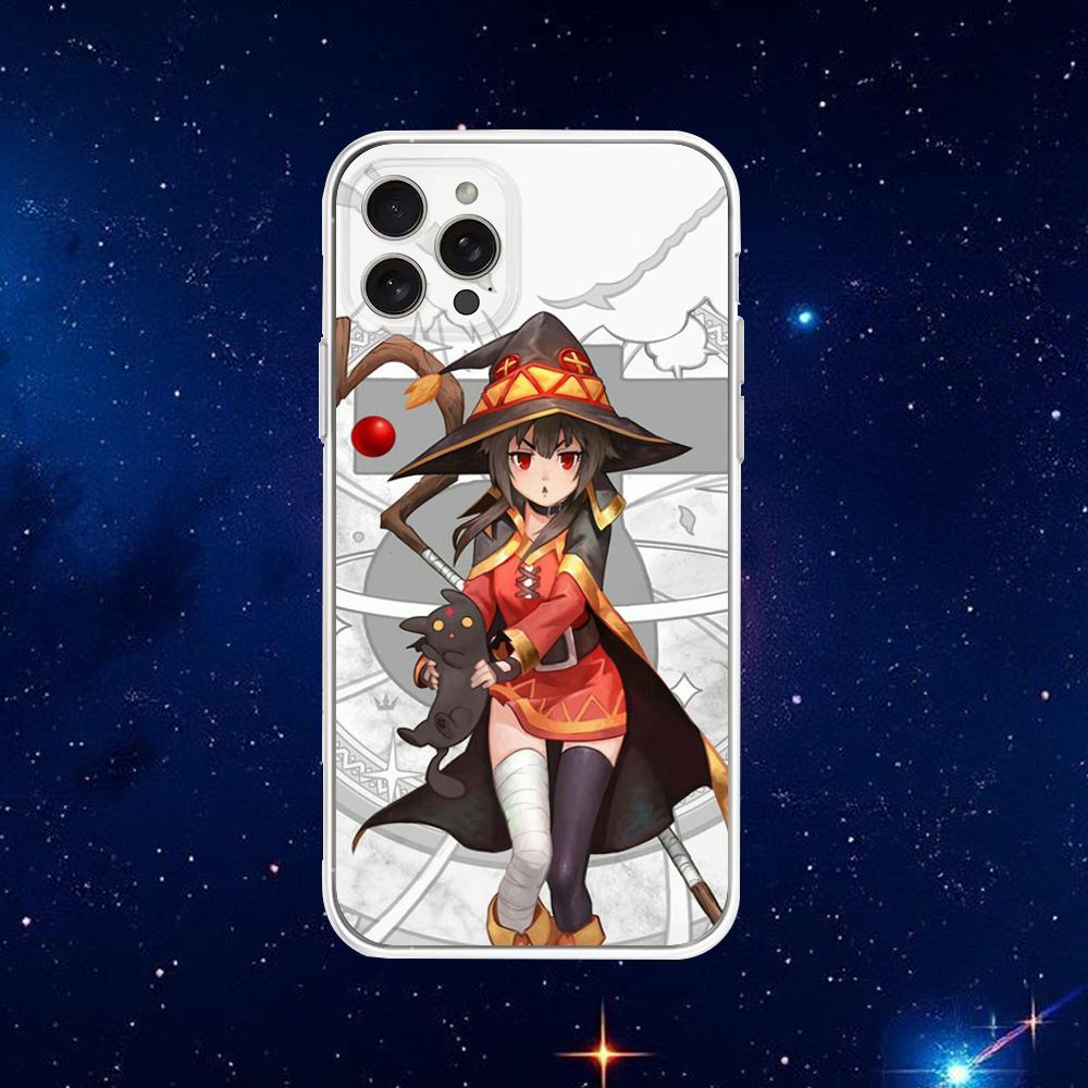 Megumin Anime K-KonoSubaS Phone Case For iPhone 16,15,14,13,12,11 Plus,Pro,Max,XR,XS,X,7,8 Plus,SE,Mini Transparent Shell