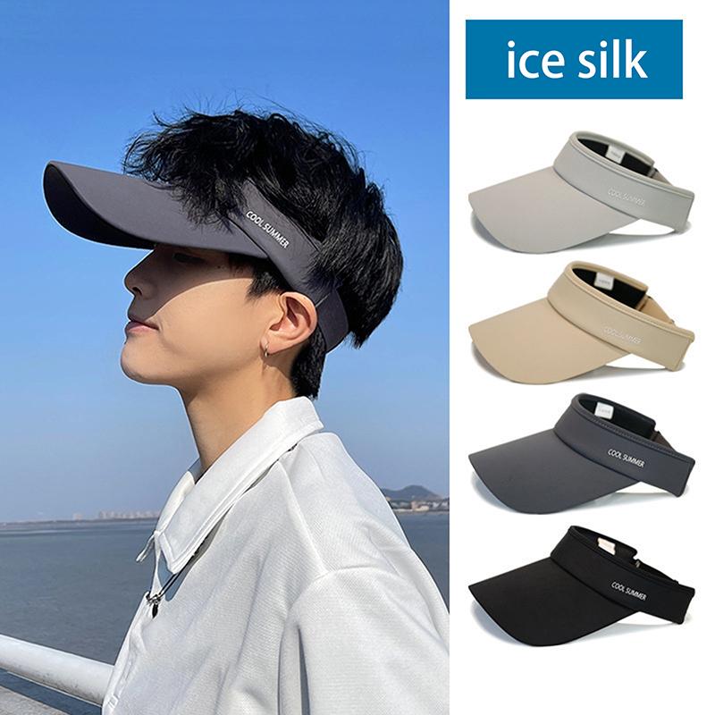 Cooling Stretchy Visor Ice Silk Long Brim Empty Top Hat Summer Uv Protection Men Sun Hats Cycling Running Sports Golf Visor Cap